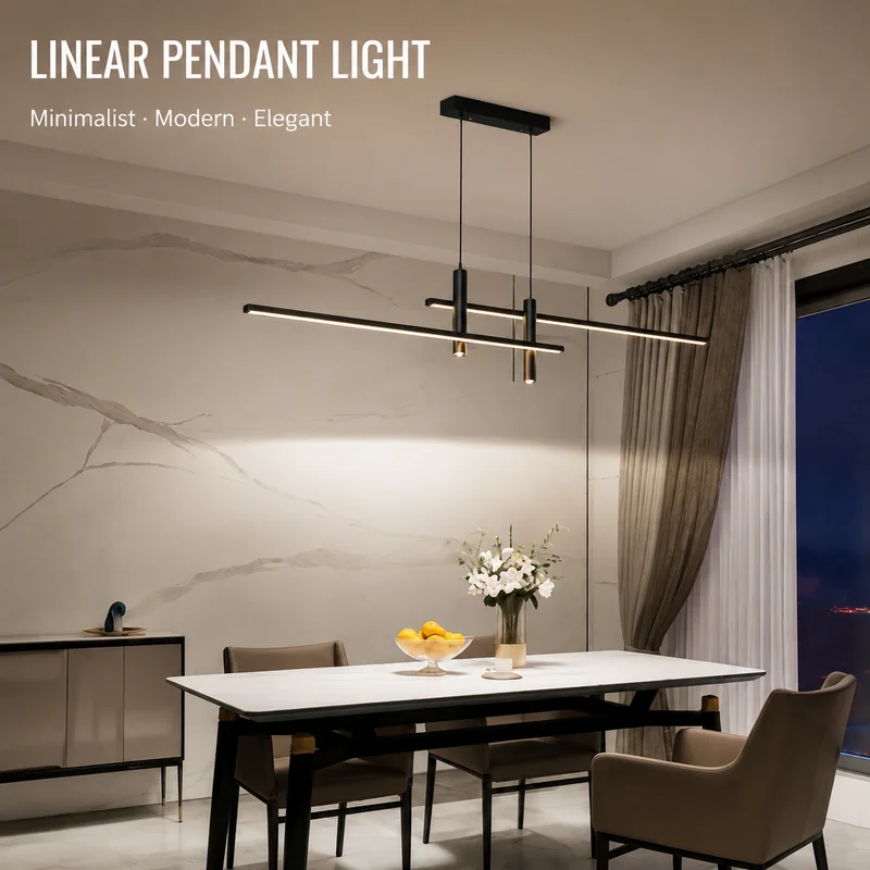 Pendant Light Minimalist Linear LED Chandelier Modern Nordic Metal Lamp for Dining Room Restaurant Bar Table Home Decor Lighting