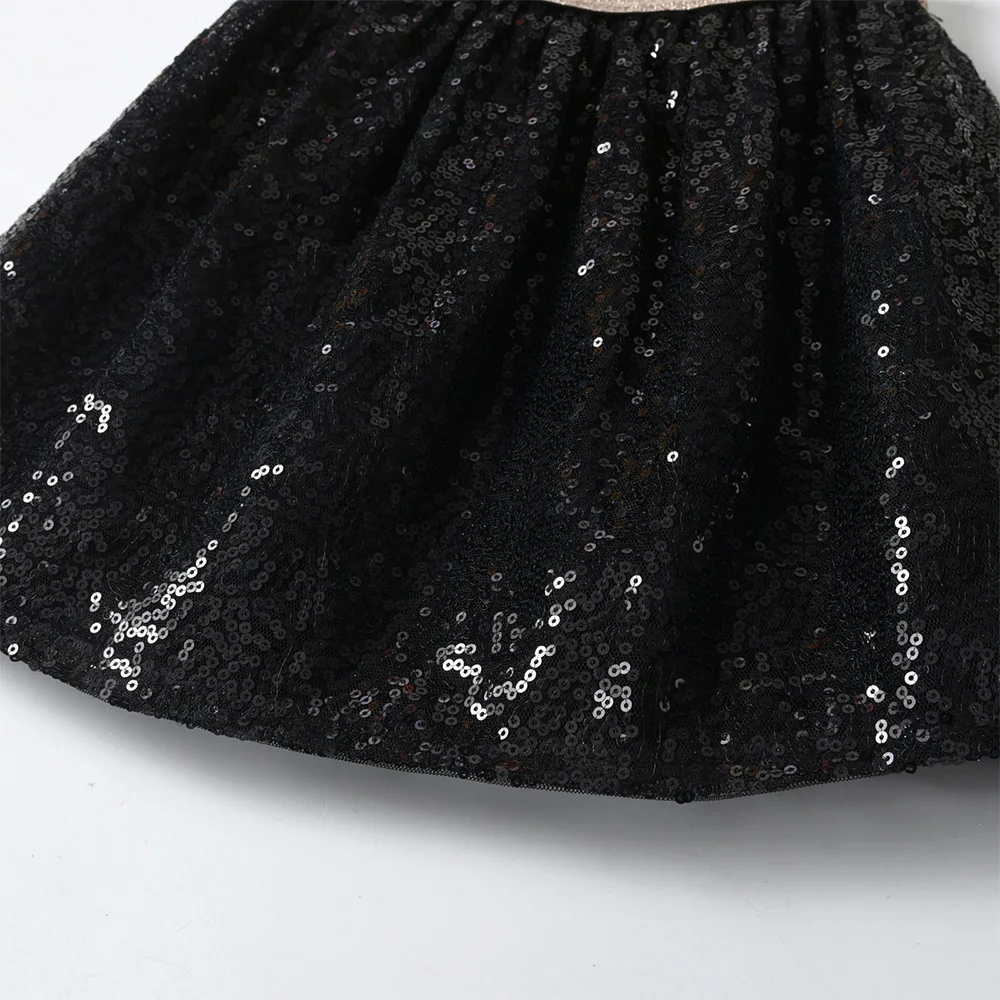 VIKITA Kids Black Sequined Appliqued Skirts Girls Birthday Party Performance Prom Princess Fashion Mini Skirt Children Clothes