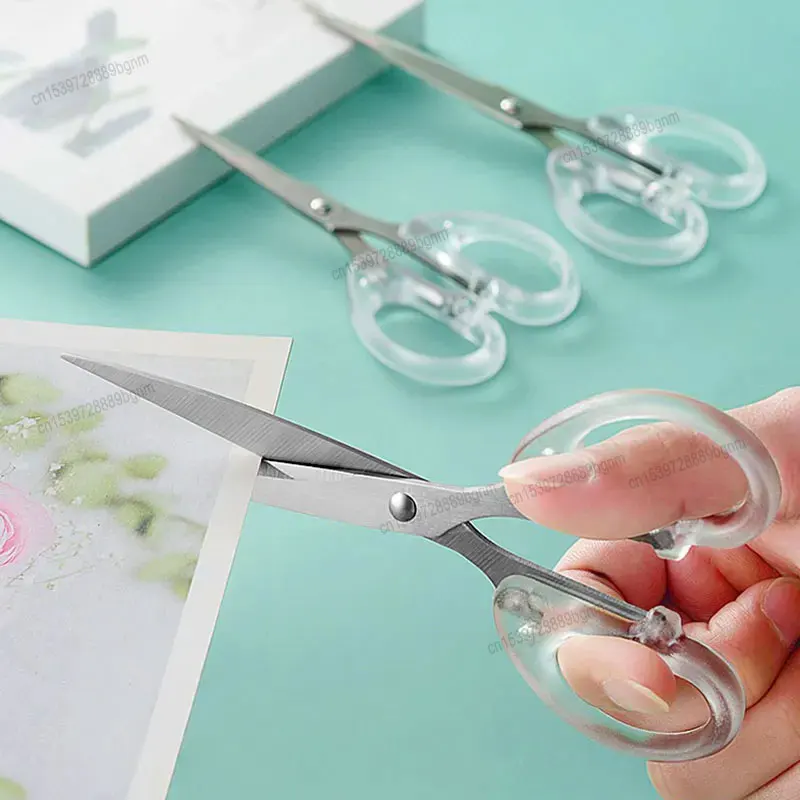 12/14/16/19cm Transparent Stainless Steel Scissors Handicraft Paper Cutting Art Tool Kits Office School Stationery Cutter Shears