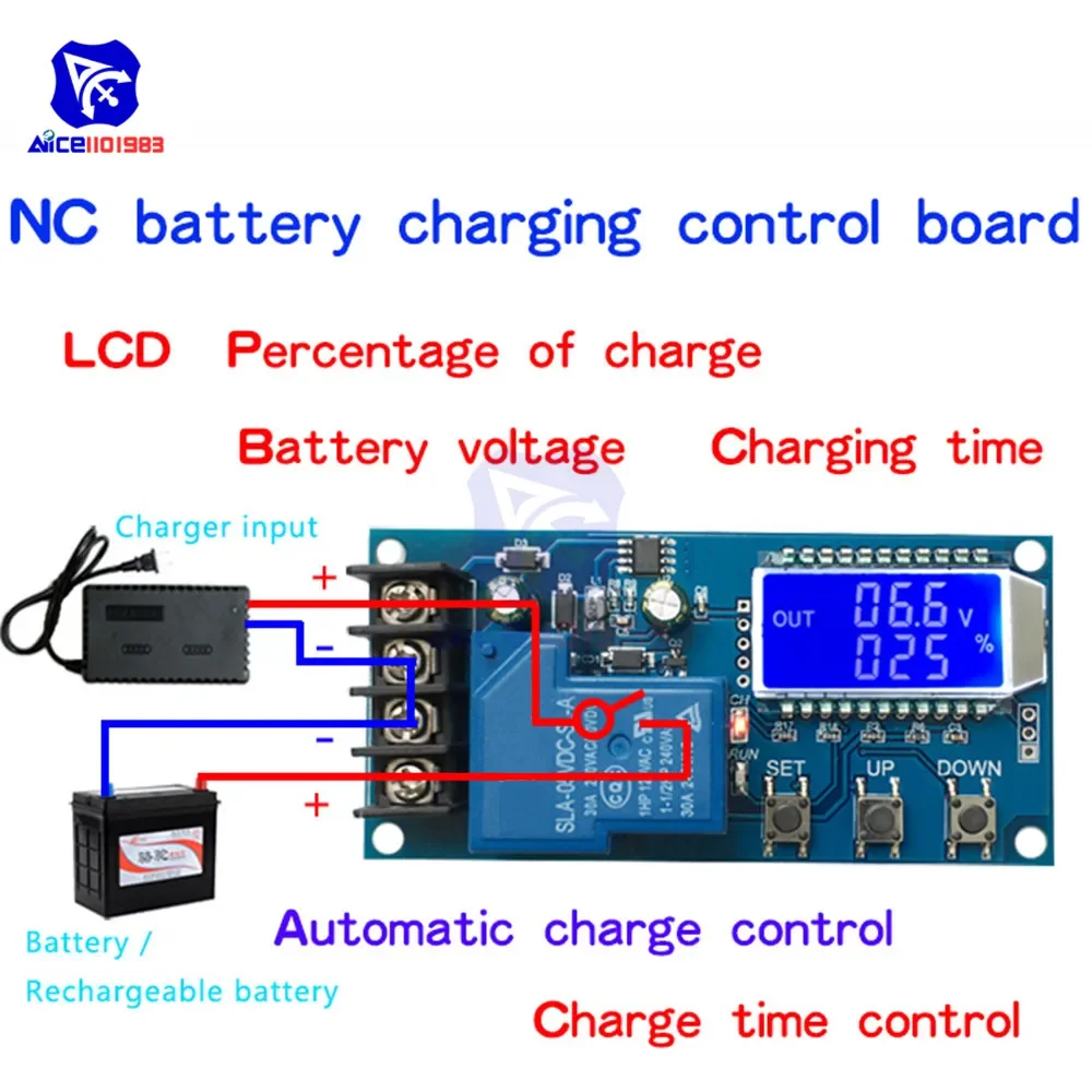 diymore XY-L30A NC Battery Charging Control Module Digital Full Power Off Overcharge Protection Switch 6-60 V with LCD Display