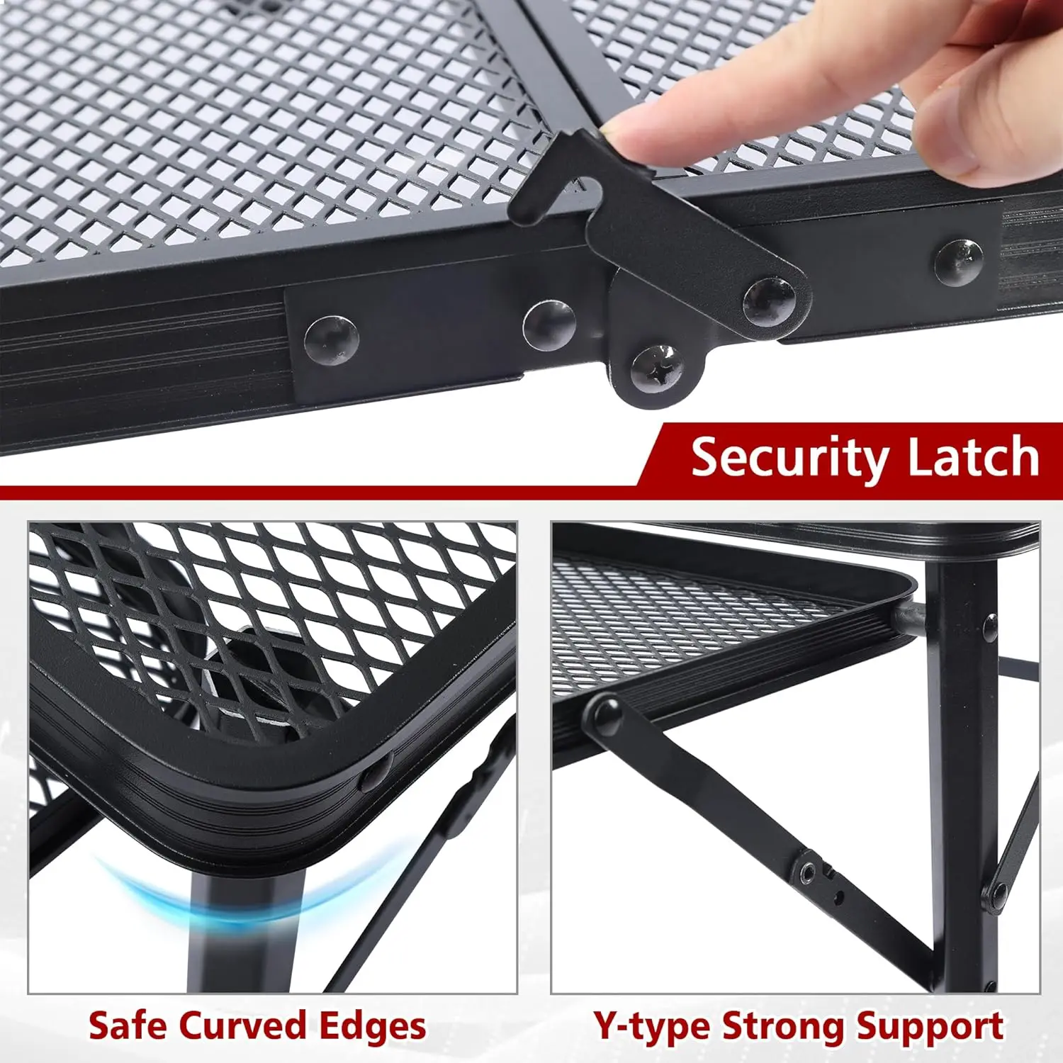 折りたたみグリルテーブル、3x2フィートのポータブルキャンプテーブル、2つのウィングパネル付き、高さ調節可能なメタルテーブル、メッシュデスクトップとメッシュ付き