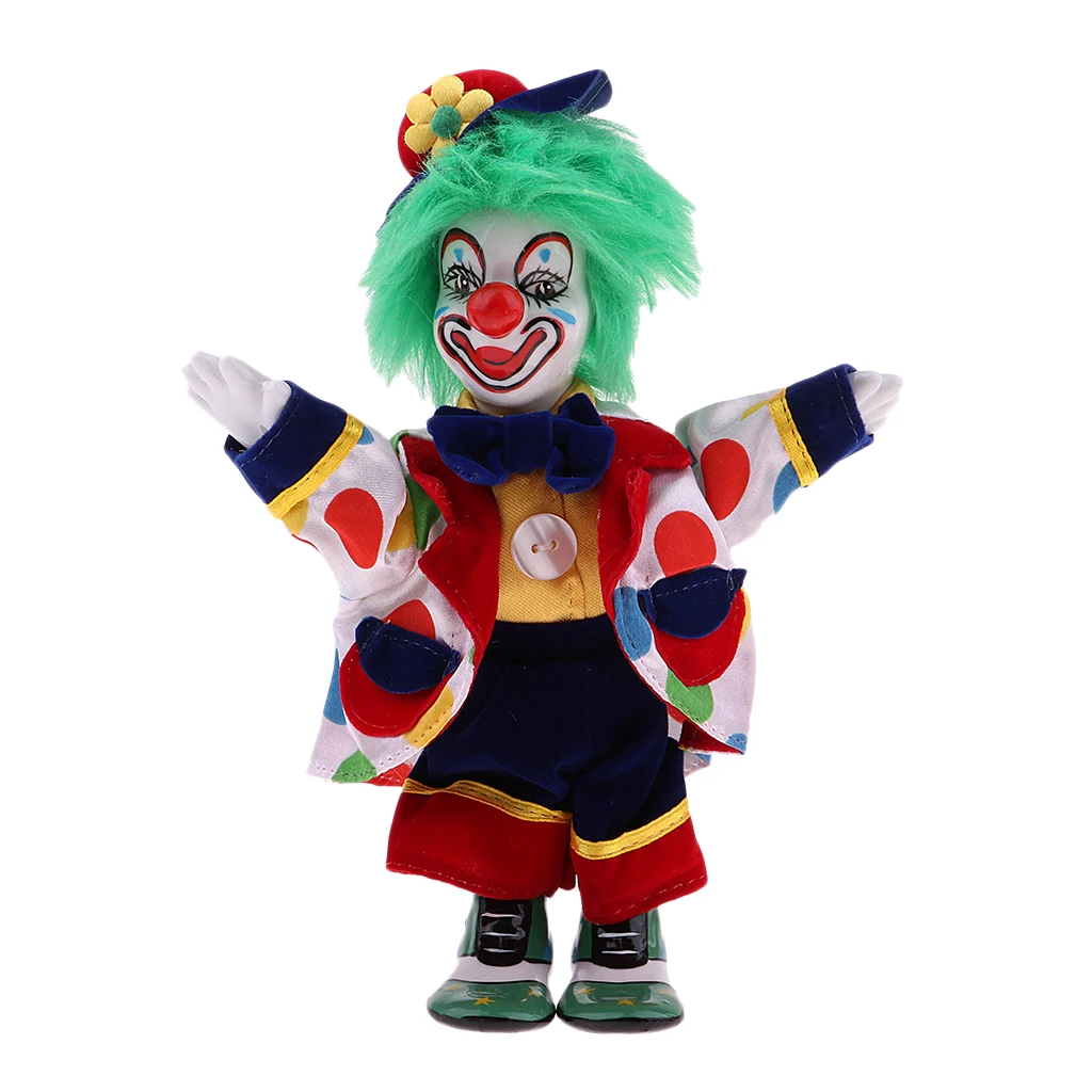 7 Inch Porcelain Smiling Clown Doll Wearing Colorful Outfits Funny Harlequin Doll Props Halloween Decor