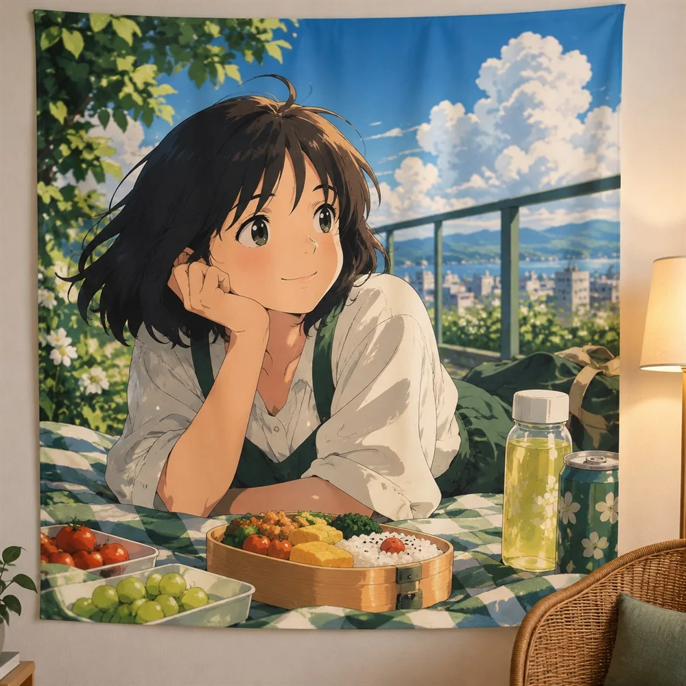 VIKAMA Rooftop Lunch Anime Tapestry Wall Hanging, Aesthetic School Anime Room Decor Tapestries for Bedroom Study Living Room
