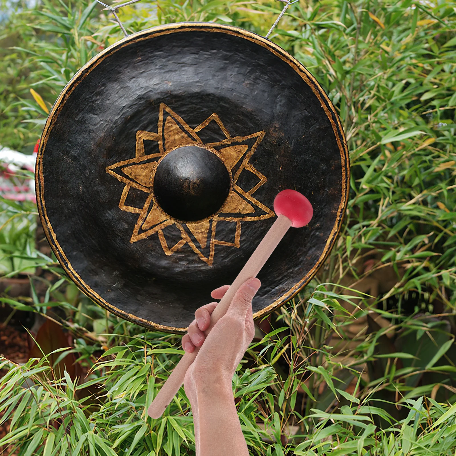 

Wooden Mallet for Gong Traditional Chinese Rubber Tip Percussion Stick Comfortable Grip Durable Wood Handle Mallet for Gong