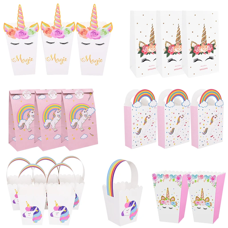 10/12 stücke Einhorn Papier Taschen Mit Regenbogen Griff Einhorn Party Süßigkeiten Lagerung Papier Handwerk Geburtstag Party Baby Dusche Geschenk paket