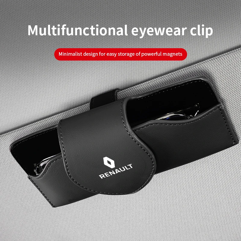 1Pcs Leather Car Sun Visor Glasses Box Storage Case For Renault Clio Koleos Megane Espace QM6 Kadjar Captur Scenic ZOE Latitude