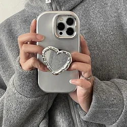 Simple Silver Phone Cases For iPhone 16 Pro Case 15 Pro Max 16Plus 14 13 12 11 Grip tok Case with Holder GripTok Socket