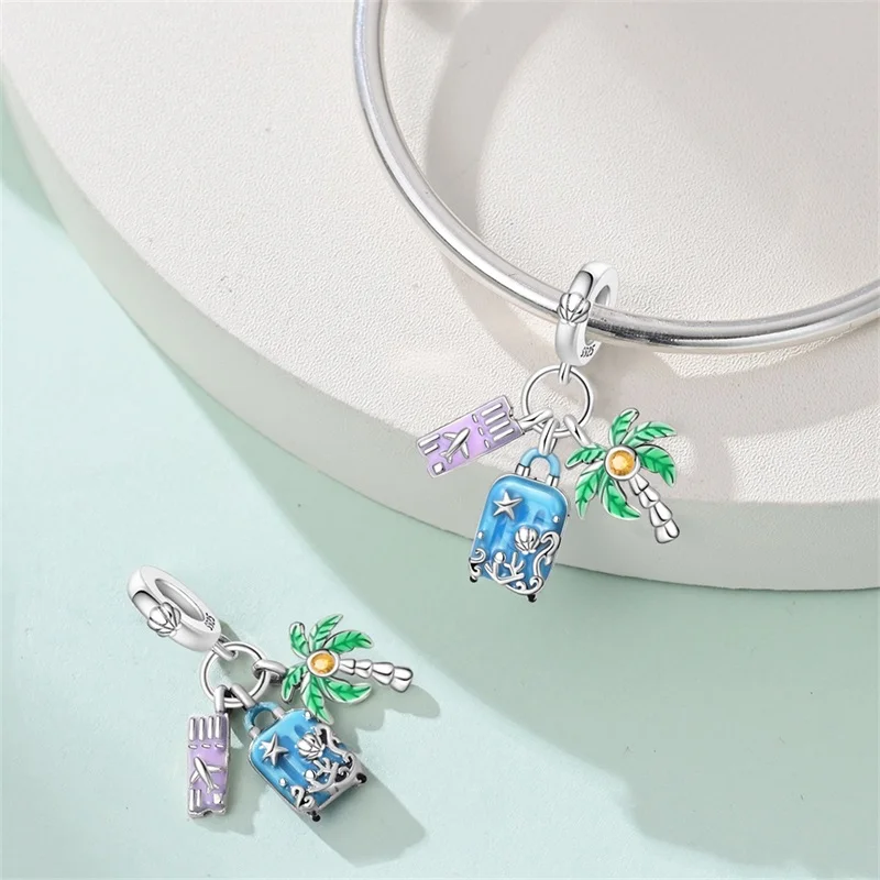 925 Sterling Silver Travel Plan Charms Pendant Fit 3mm Original Bracelet DIY Women Fashion Exquisite Anniversary Jewelry Gifts