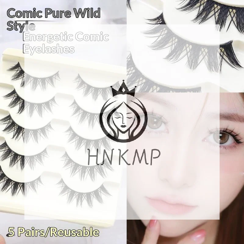 5 Pairs Manga Lashes Cosplay Fake Eyelashes Strip Lash Soft Natural Look Fox Eye Korean Manhua Makeup False Eyelashes