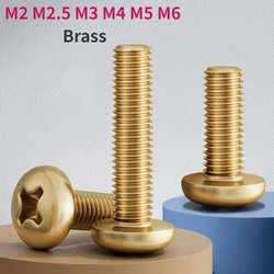M2 M2.5 M3 M4 M5 M6 Pure Copper Brass Cross Round Head Screw  Phillips Pan Head Bolt Length 4-45mm