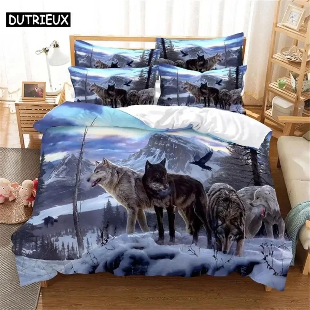 

3D Wolf Bedding Set Queen Bedding Duvet Cover Set Bed Cover Cotton Queen Bedroom Bed Cover Set