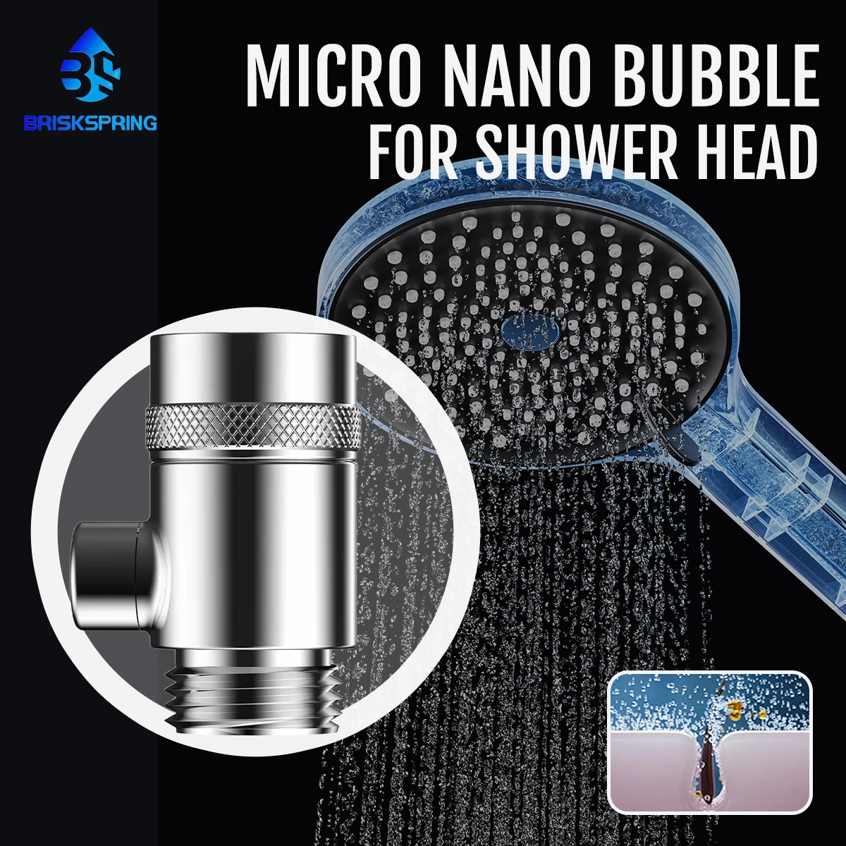 

BRISKSPRING Ultra High-Density Micro Nano Bubble Generator for Shower Head, Deep Cleaning to Keep Skin Moisturized for Bathroom