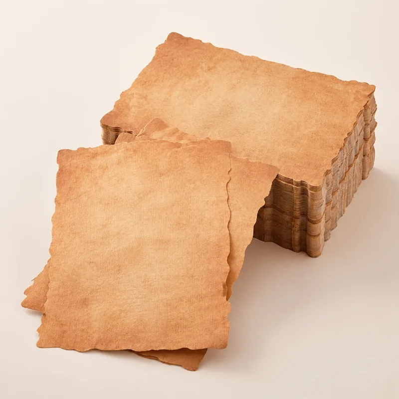 Vintage-style Blank Paper,Yellow Parchment with Decorative Edged Craft Paper, Suitable for Writing, Invitations, Greeting Cards