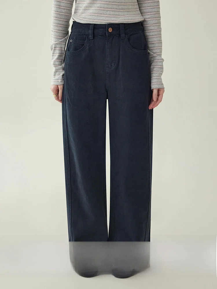 

Женские джинсы AMUU с высокой талией, прямые, из чистого хлопка, повседневные, для работы, зимние, новые, синие