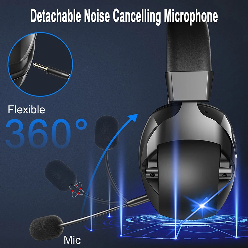 سماعة ألعاب لاسلكية مع ميكروفون إلغاء الضوضاء قابل للفصل 2.4G Bluetooth-USB-3.5mm مقبس سلكي 3 أوضاع للأجهزة المتعددة