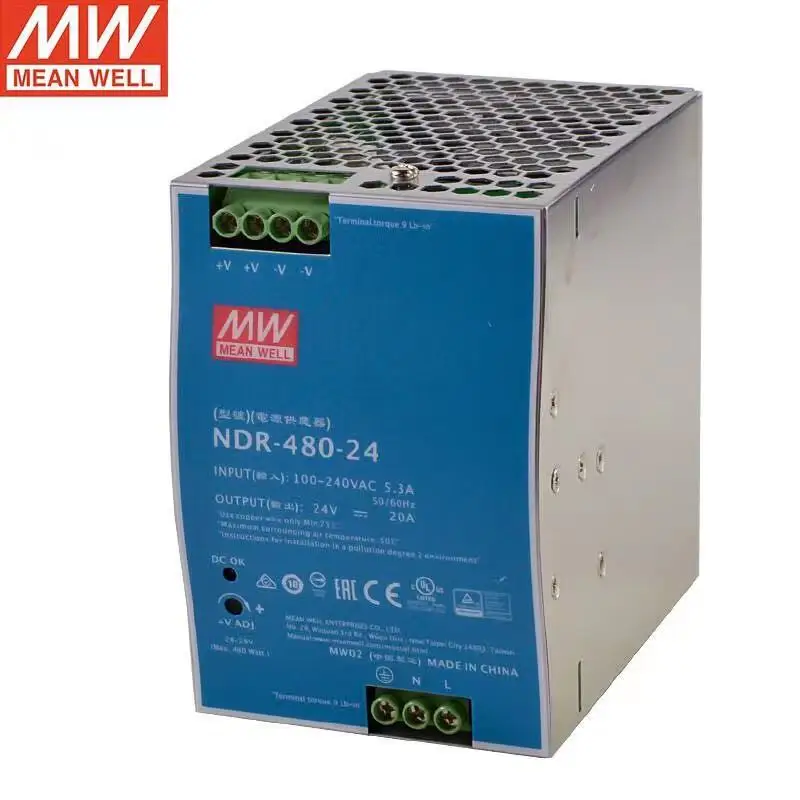 MeanWell NDR-480-24 24V 20A 480W Single Ouput Industrial DIN RAIL Built-in active PFC Function Switching Power AC-DC