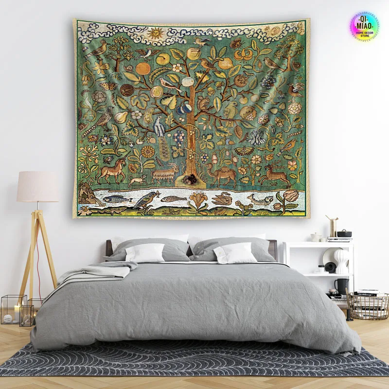 Tree of Life Tapestry Boho Room Decor Painting Retro Large Fabric Home  Decoration Mystery Tree Vintage Art Wall Hanging Wishing