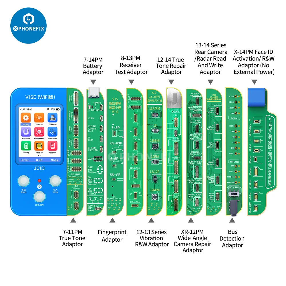 JC V1S V1SE Face ID Repair Programmer Photosensitive Battery Fingerprint SN Read Write for iPhone 7-14 Pro Max Dot Matrix Repair