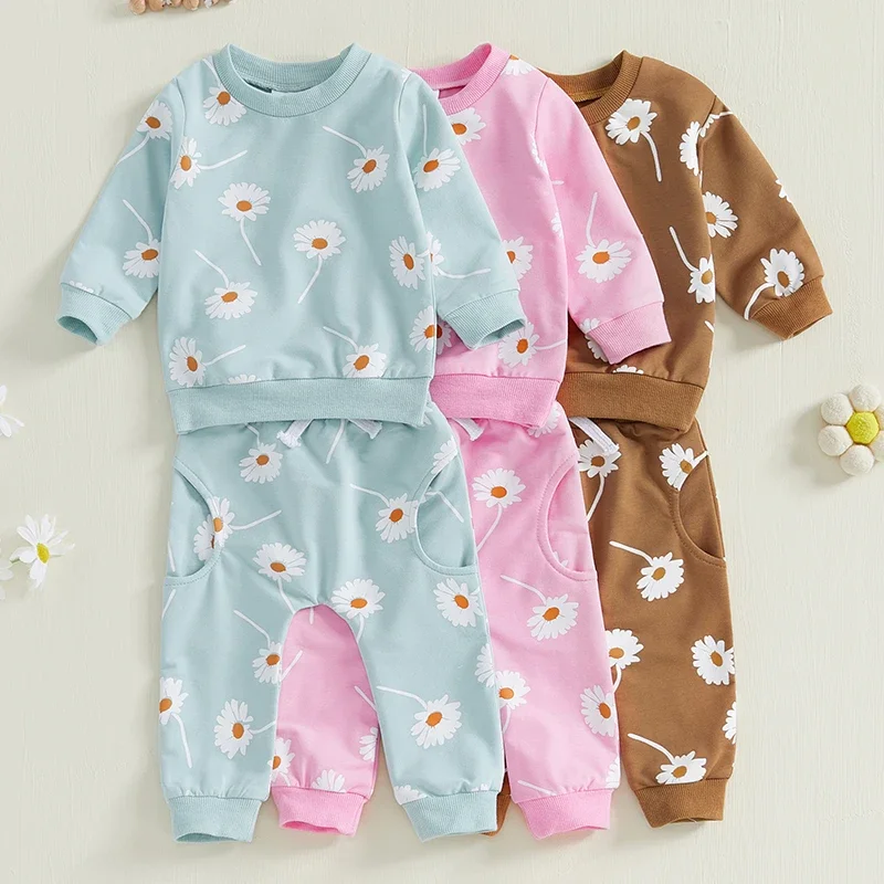 

Toddler Kids Clothes Girls Flower Print Long Sleeve Crew Neck Sweatshirts Elastic Waist Pants Sweatpants Clothing Sets