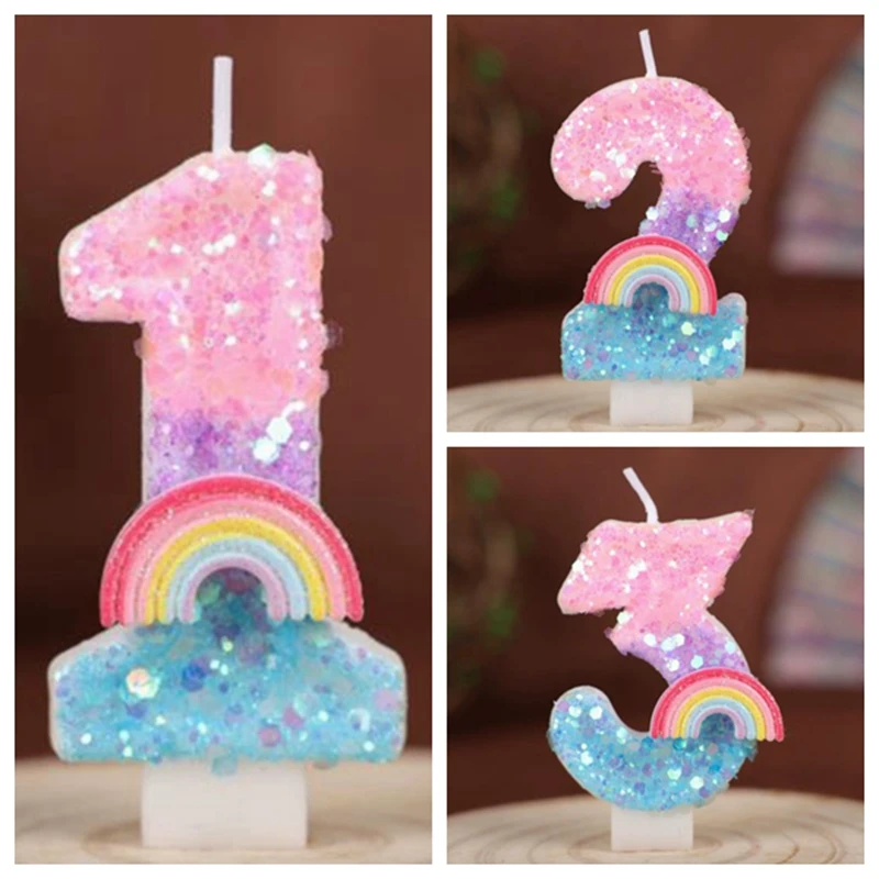 0-9 Nummer Cartoon Regenbogen Brücke Kerzen für Kinder Geburtstag Party Festival Kuchen Dekoration Atmosphäre Requisiten Spaß Themen Kerze