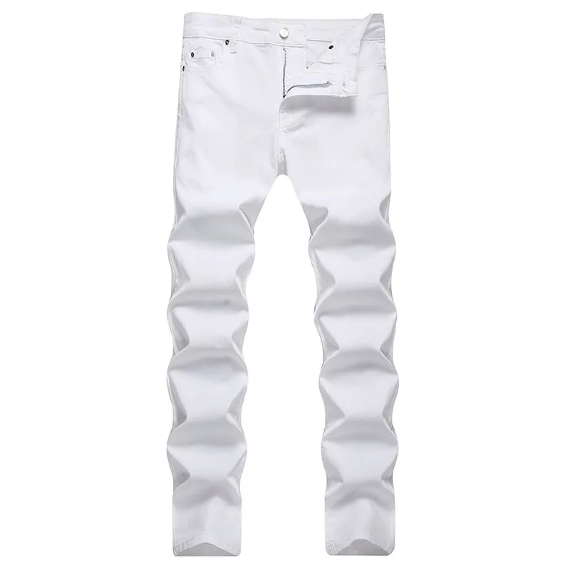 

2024 Autumn Promotion 97% Cotton Pants Men's Classic Solid Color White Style Men Jeans Denim Male Trousers Vaqueros Hombre