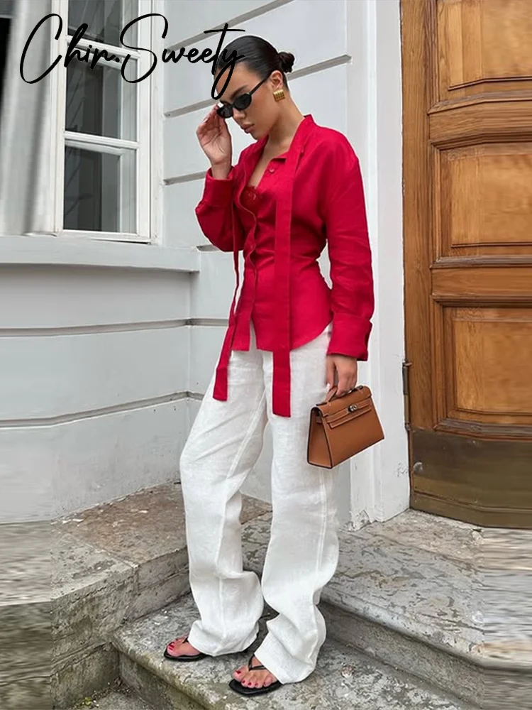 Casual Lace Up frauen Hemd Taille-Geschlossen Volle Hülse Taste Drehen-unten Kragen Dame Bluse 2026 frühling Chic Weibliche Straße Top Neue