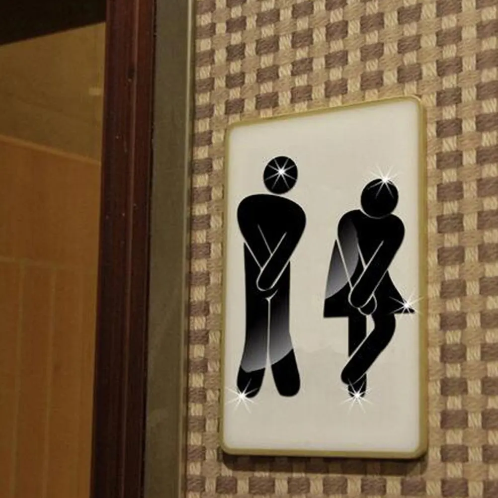 

2Pcs and Woman Toilet Wall Stickers 3D Mirror Finish Waterproof Removable Plastic for Bathroom Restroom Mirror Wall Decor