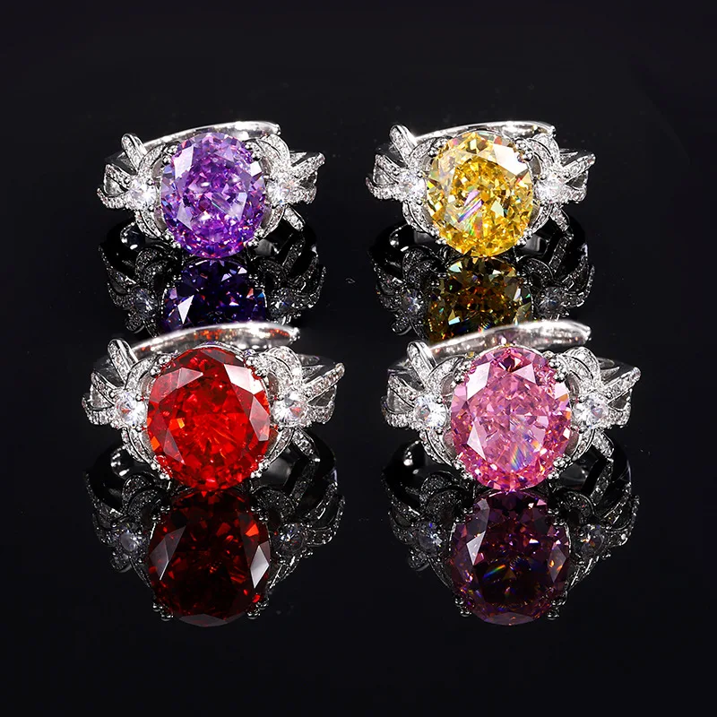 

Jewelry Gold-Plated High Carbon Ice Flower Temperament Entry Lux Big Diamond Ring 10*12
