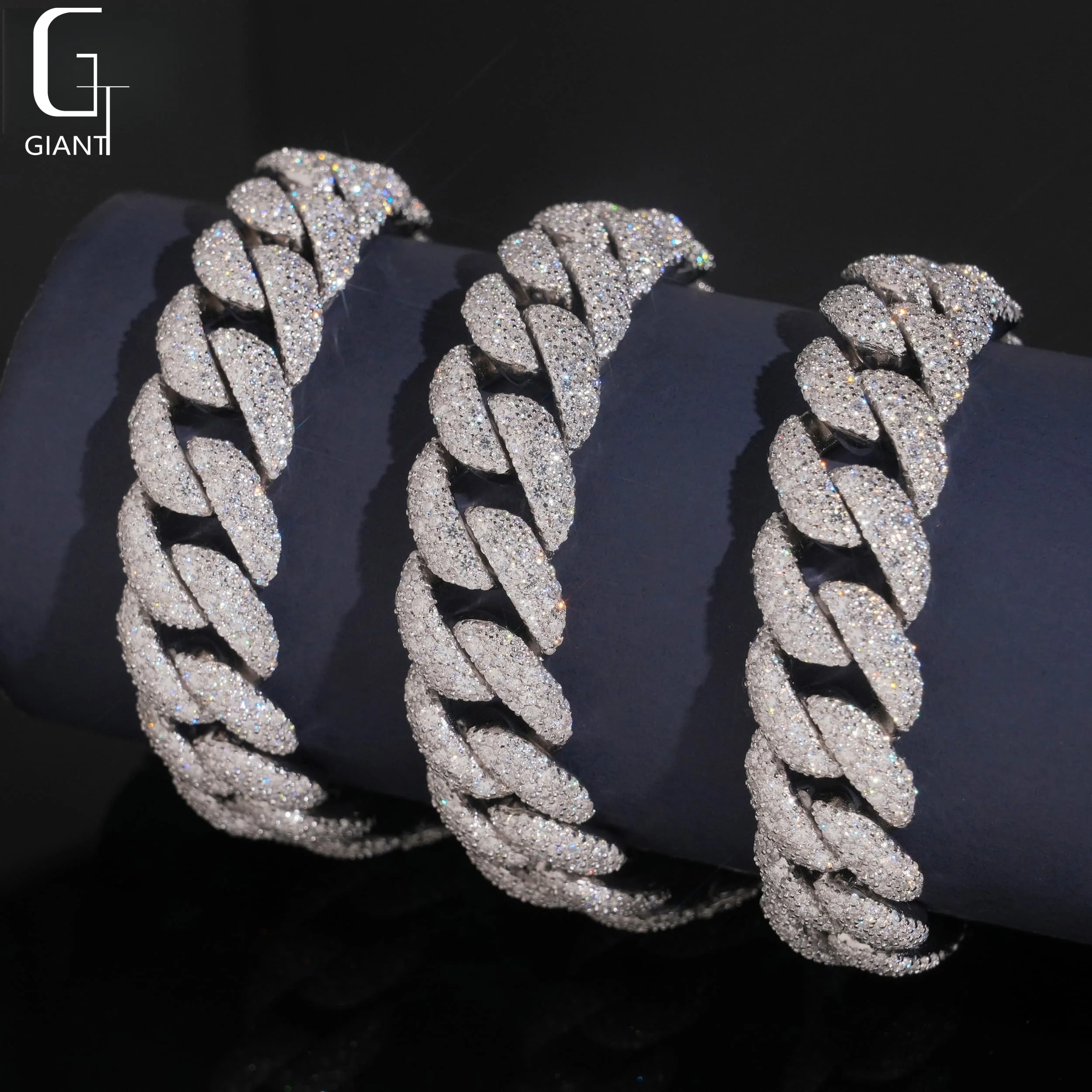 Sale 15mm Hot Mosaic Set Moissanite Cuban Chains 925 Silver Necklaces HipHop Miami Moissanite Cuban Chains Past Diamond Test GRA