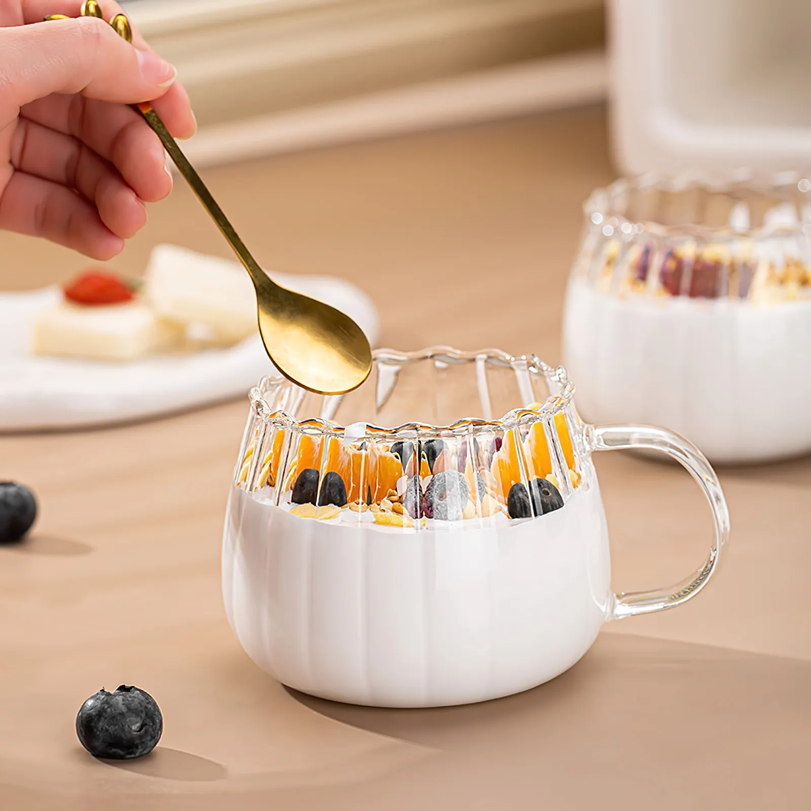 2Pcs Clear Glass Mugs Smooth Rim Coffee Tea Cups Transparent Drinking Gastronomic Bowls Breakfast Milk Juice Breakfast Glass