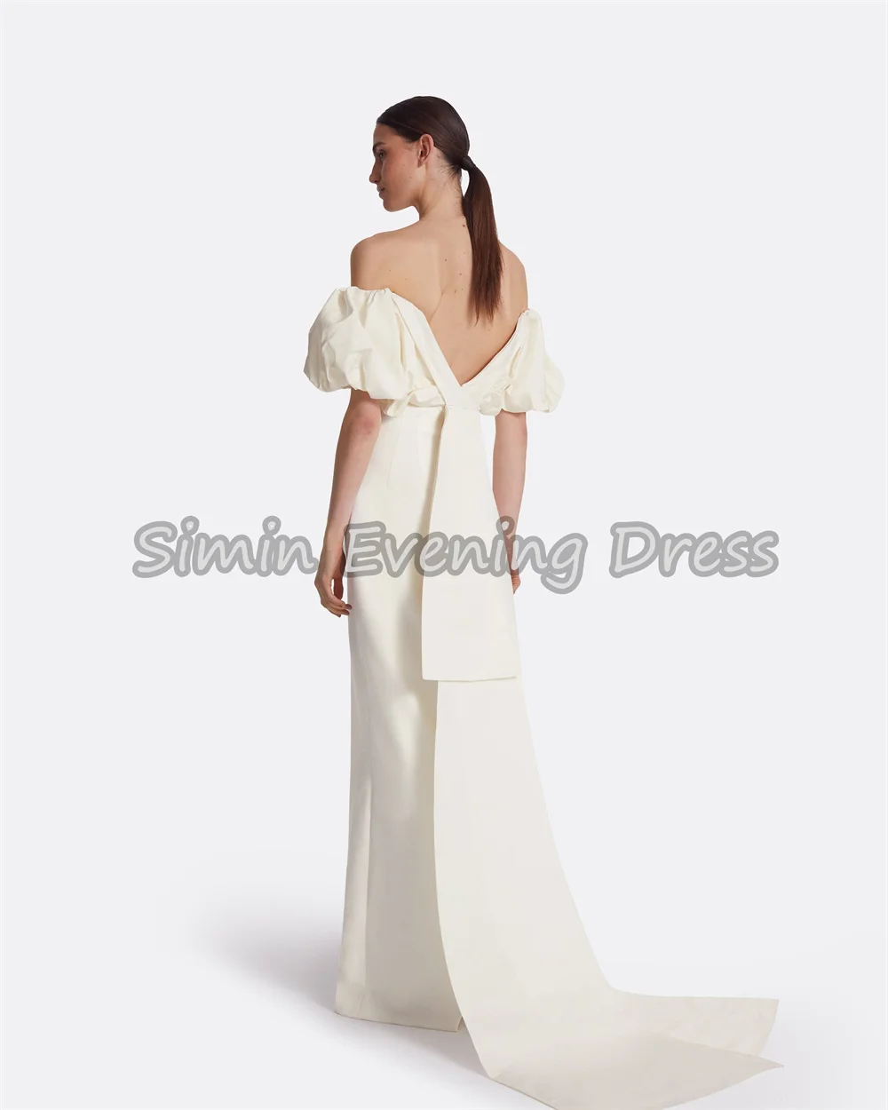 Simin كريب حورية البحر قبالة الكتف العنق كشكش فساتين السهرة السعودية للنساء 2025 مع طول الأرض فستان حفلة أنيقة