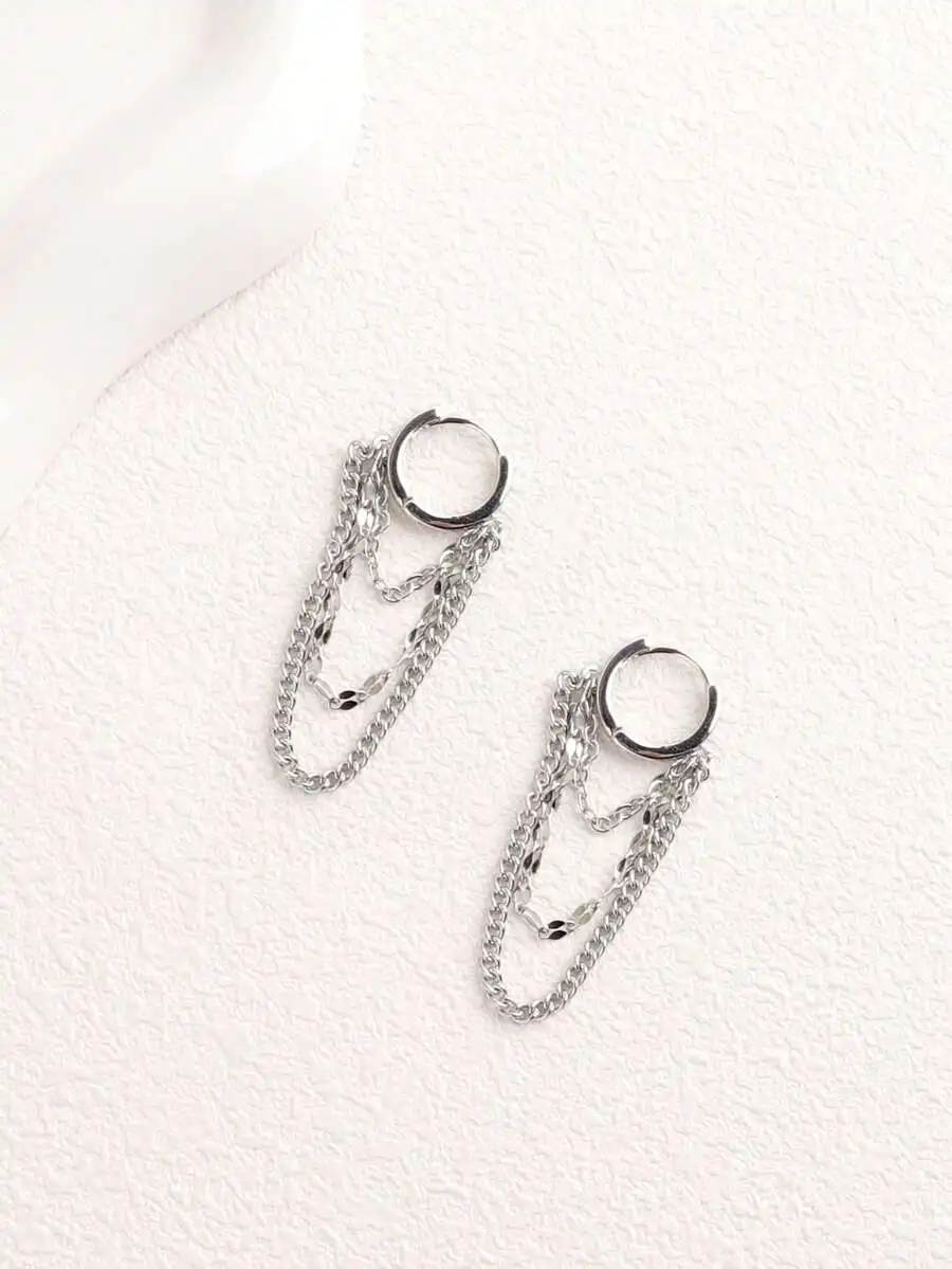 1 Pair Delicate Stainless Steel Chain Hoop Earrings For Women Girls Fashionable Daily Jewelry Gift For Her