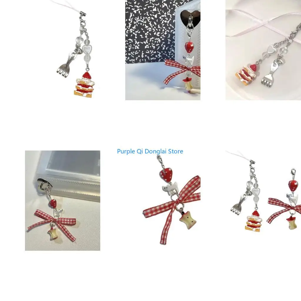 L21E Dessert Keychain Lanyard Cake Spoon Phone Chain Lanyard Y2K Dessert Keychain