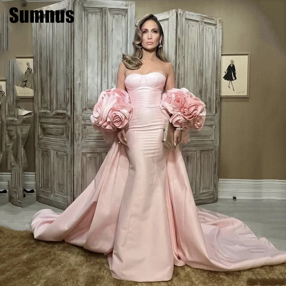 Sumnus Luxury Pink Dubai Evening Dresses for Formal Occasion 3D Flower Prom Dresses Mermaid Elegant Dress Woman 2025 فساتين سه