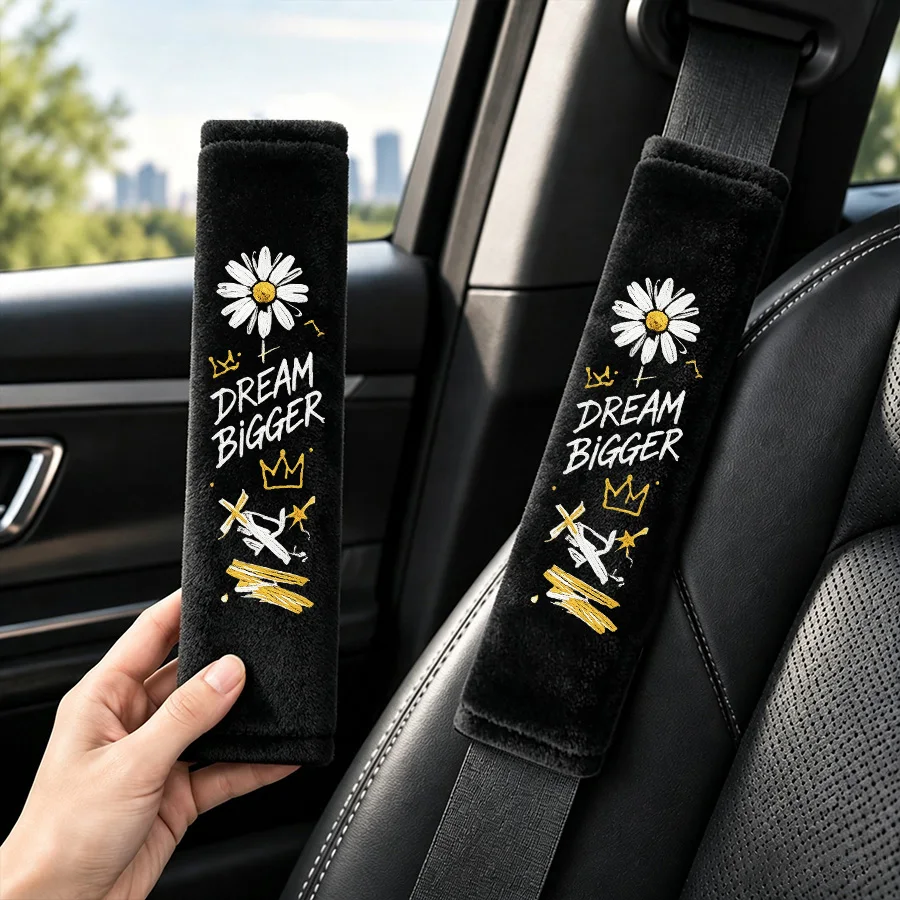 2pcs car seat belt cover, crystal velvet crown daisy pattern shoulder guard, soft and comfortable, car interior accessories