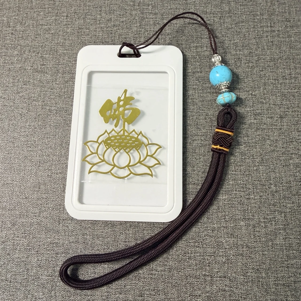 Handwoven Rope Blue Buddha Pattern Metal Phone Sticker Lanyard Anti-lost Lucky Card Holder