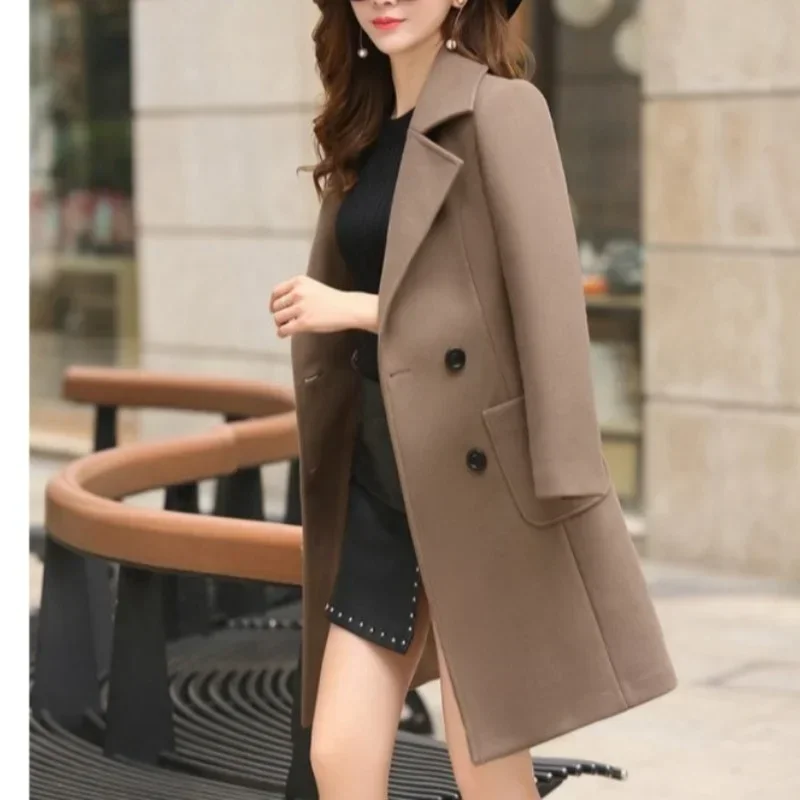 Women Woolen Coat Autumn Winter New Korean Slim Fit Mid-long Elegant Abrigos Mujer Invierno