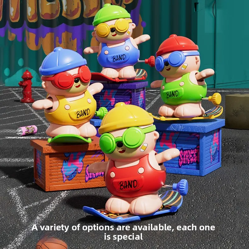 

Children's Wind-up Spinning Skateboard Hip-hop Bear Toy, Winding Cartoon Cute Animal Toy Puzzle