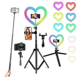 Anillo de luz LED RGB con forma de corazón para Selfie, lámpara regulable de 10 pulgadas, iluminación fotográfica, trípode para teléfono, maquillaje en vivo, Volg