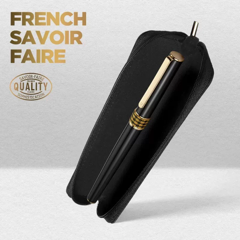 

Montagut Black Single Handmade Leather Pen Case Holder & Pouch Fountain Pen Rollerball Pen Bag Pencil Case Zippered