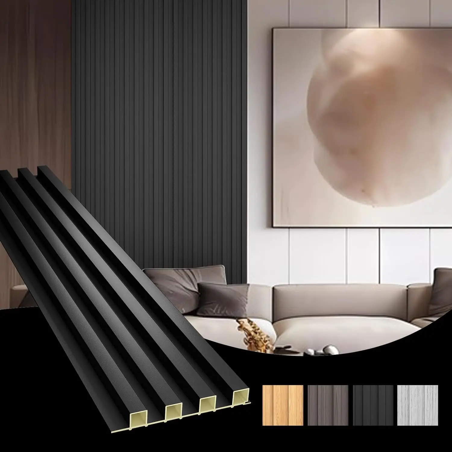 

3D-акустические стеновые панели, набор из 8 штук, черный дизайн с ламелями для гостиной, зоны телевизора, декора офиса