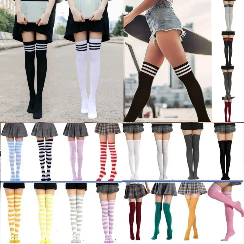 Sexy Black White Soild Color Long Sock Women Thigh High Over The Knee Stockings Lolita Ladies Girls Warm Socks