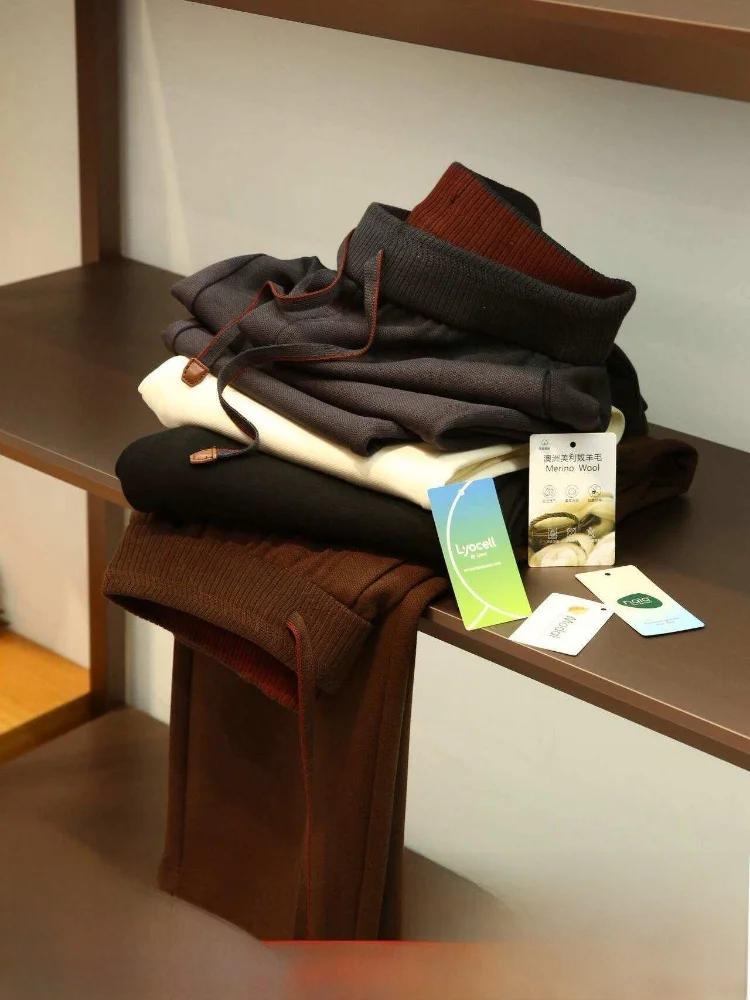 

Luxury Gold Ratio Seven Fabrics Men's Acetate Lyocell Modal Cotton Wool Casual Pants Straight Leg Elastic Waist Casual Style