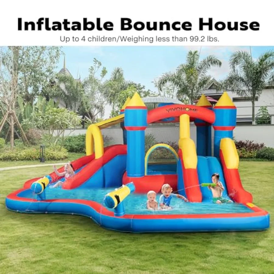 6 in 1 Bounce House for Outdoor Inflatable Bouncer 15x14 FT with Slide Basketball Climbing Sprinkler Water Pool Water