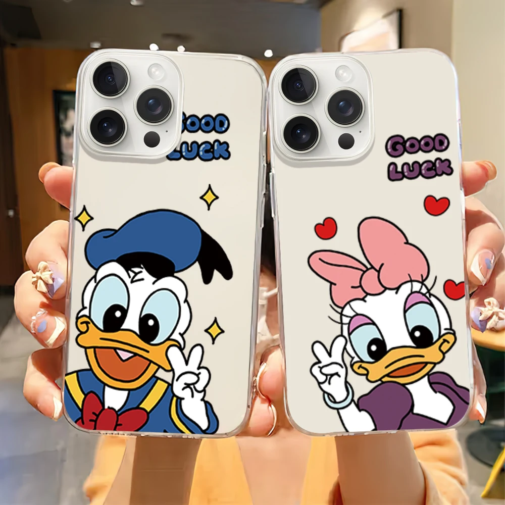 MINISO Cartoon D-Donald D-Duck Phone Case for iPhone 12 11 13 14 15 16 Max Pro Plus Transparent Soft Shell