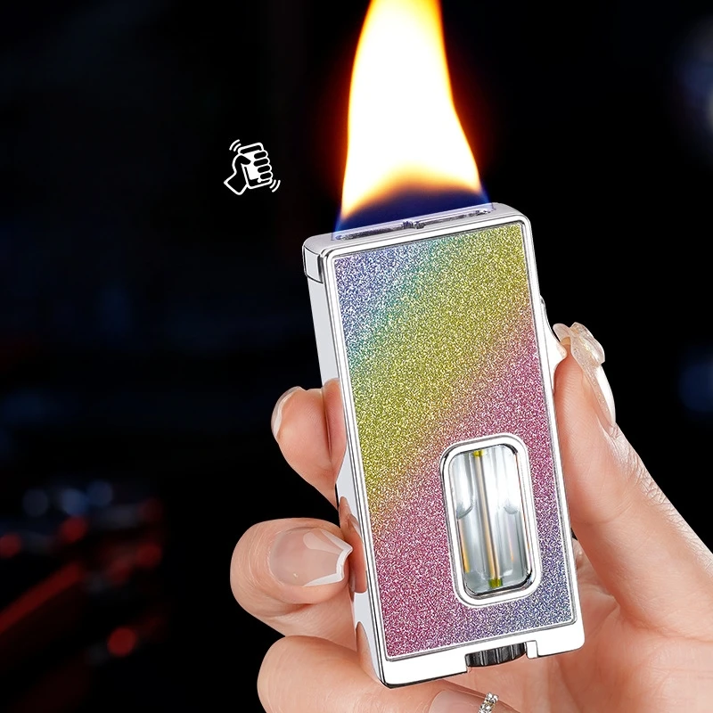 New Large Flame Intelligent Ignition Inflatable Lighter Windproof Visual Window Gravity Vibration Shake Ignition Lighter