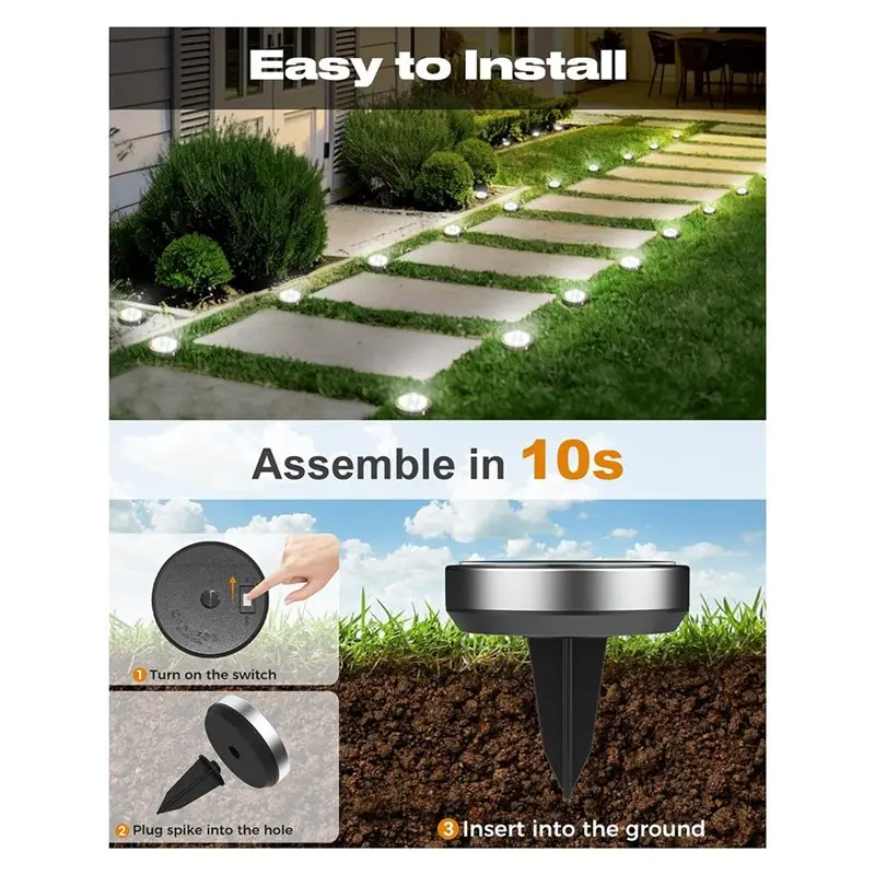 PERFECT MODERN Flat Solar Disc Lights-For Outdoor Pathway Garden Lighting-Mini Solar Ground Lights-10-Pack