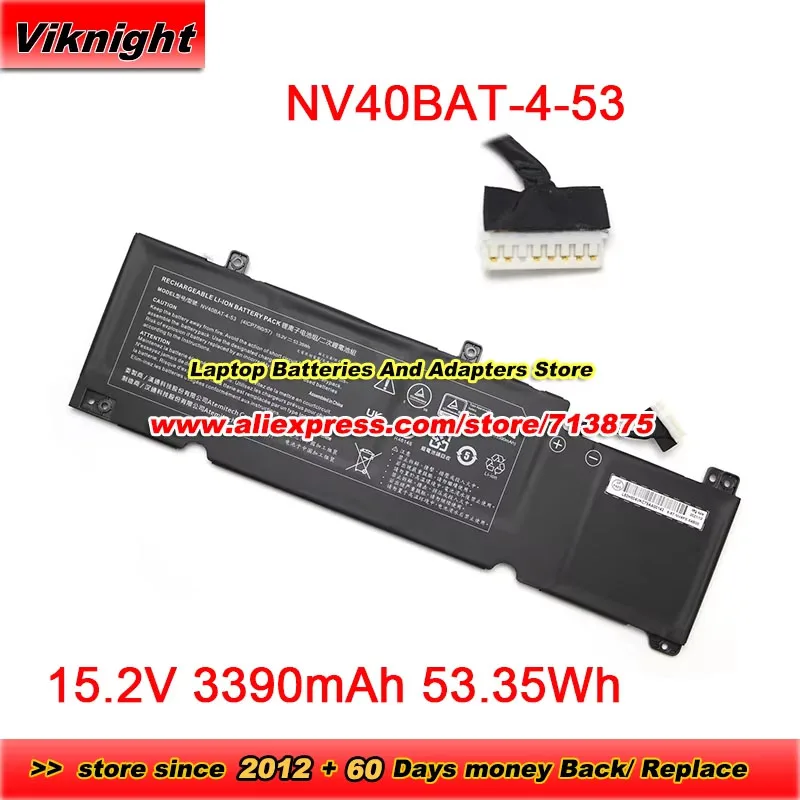Batería NV40BAT-4-53 4ICP7/60/57 6-87-NV4PS-54B00 15.2V 3390mAh 53.35Wh para Laptop System76 Galago Pro (galp7)