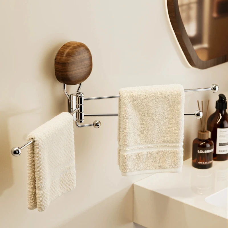 Stainless Steel Rotatable Towel Bar Suction Hanging Rack Bathroom Wall Organizer Washroom Storage Shelf Home Shower Accessory