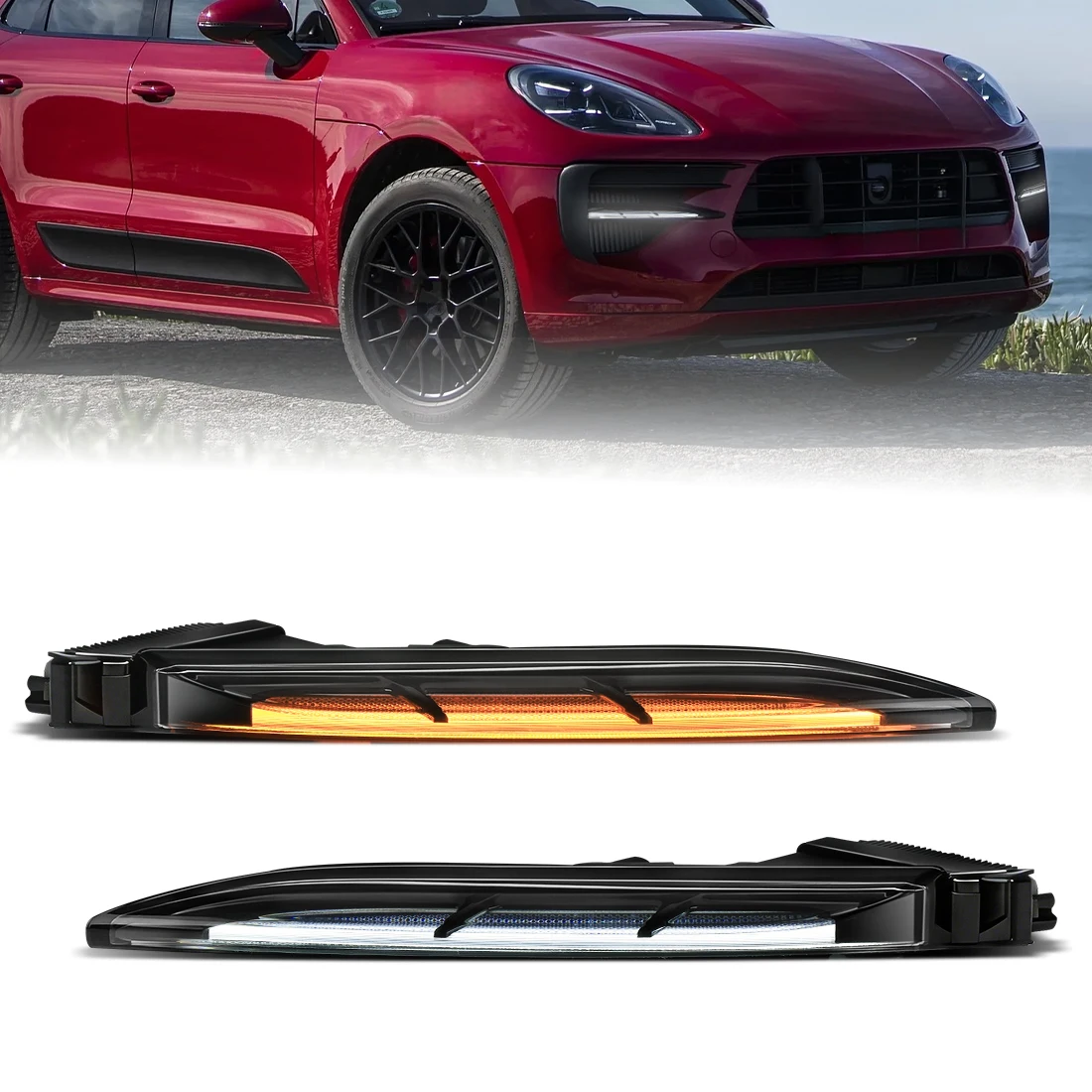 LED DRL For Porsche Macan 2019 2020 Car Front Bumper Daytime Running Light Turn Signal Light Lamp Fog Lamp 95B953081B 95B953082B